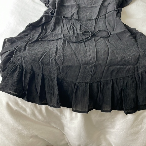 Black Ruffled Dress with Waist Tie, Size XS - Picture 4 of 5